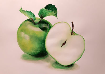 Нарисовать зеленое яблоко акварелью. Яблоко в разрезе